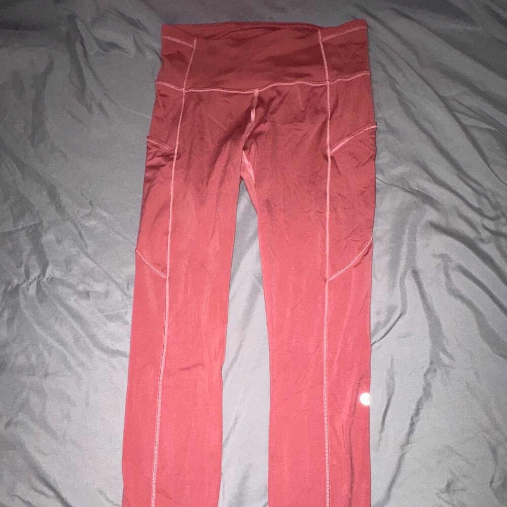 Lululemon Fast and Free High-Rise Tights Pink Coral Leggings w/ Pockets